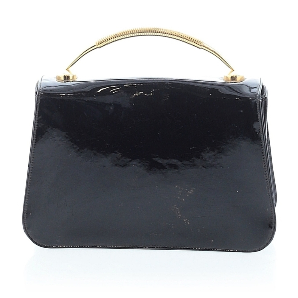 BIENEN DAVIS Black Patent Leather Top Handle Evening Bag Gold Hardware Vintage - Picture 3 of 3
